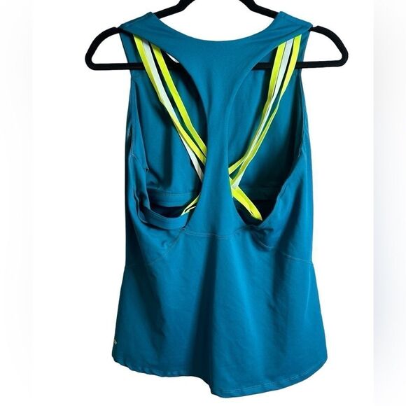 EUC Fabletics Women’s Teal Yellow Athletic Workout Tank Built in Bra - Size M - Picture 6 of 7